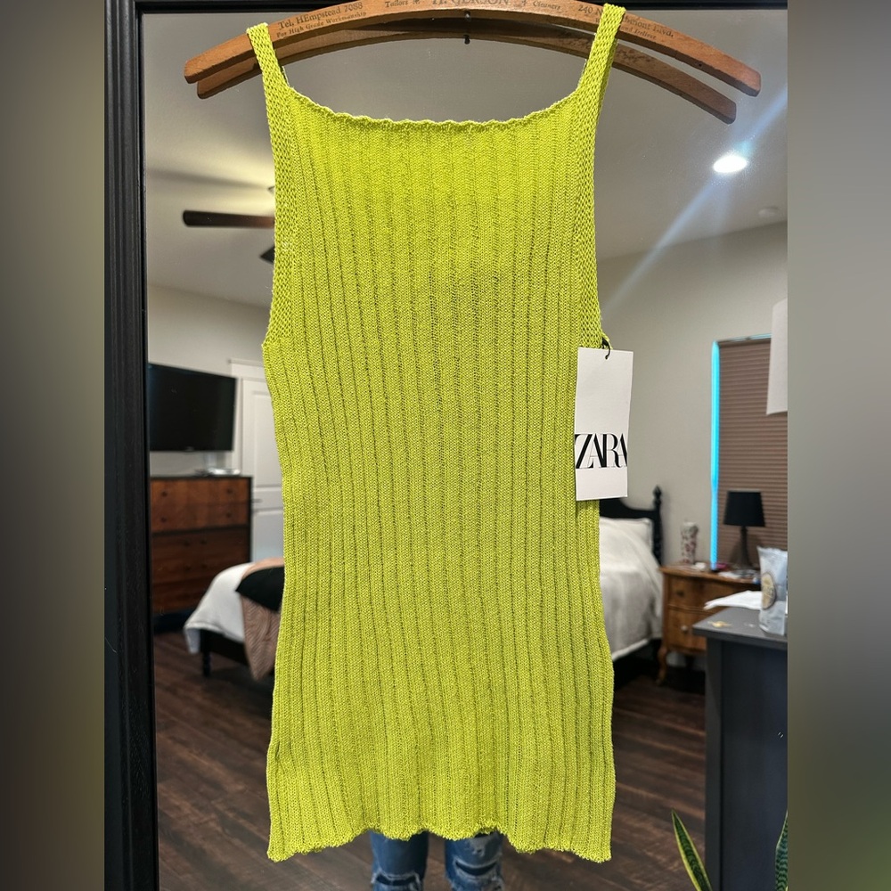 Zara Neon Lime Ribbed Camisole Tank Top